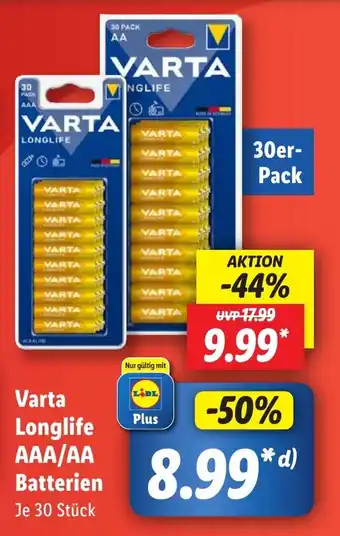 Lidl Varta Longlife AAA/AA Batterien Angebot