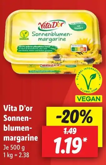 Lidl Vita D'or Sonnenblumen-margarine 500 g Angebot