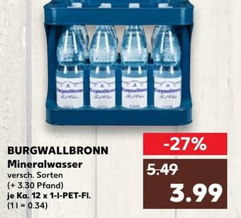 Kaufland BURGWALLBRONN Mineralwasser Ka. 12 x 1 l PET Fl. Angebot