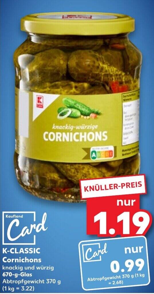 KCLASSIC Cornichons 670 g Glas Angebot bei Kaufland