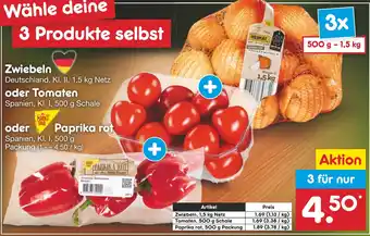 Netto Marken-Discount Zwiebeln oder Tomaten oder Paprika rot 500 g Packung Angebot