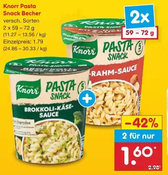 Netto Marken-Discount Knorr Pasta Snack Becher 2 x 59-72 g Angebot