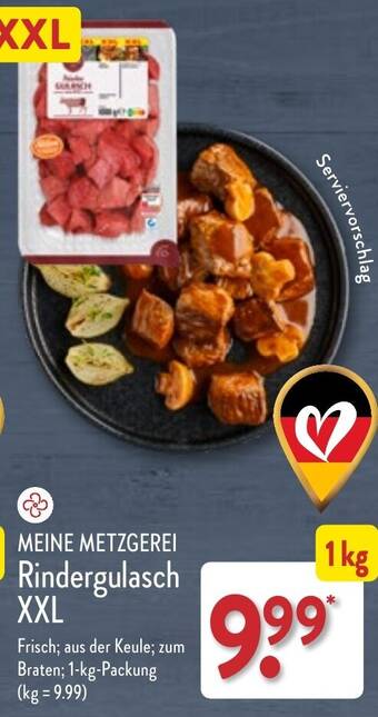 Aldi Nord MEINE METZGEREI Rindergulasch XXL 1 Kg Packung Angebot