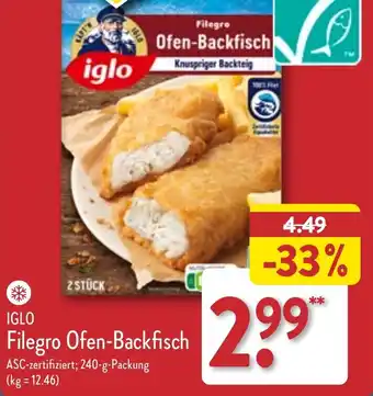 Aldi Nord IGLO Filegro Ofen-Backfisch 240 g Packung Angebot