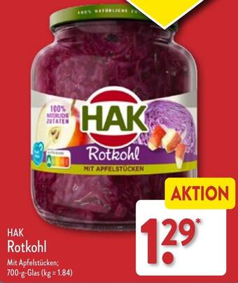 Aldi Nord HAK Rotkohl 700 g Glas Angebot