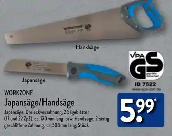 Aldi Nord WORKZONE Japansäge Handsäge Angebot