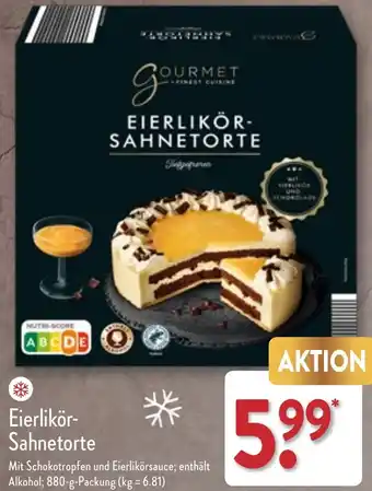 Aldi Nord GOURMET FINEST CUISINE Eierlikör-Sahnetorte 880 g Packung Angebot