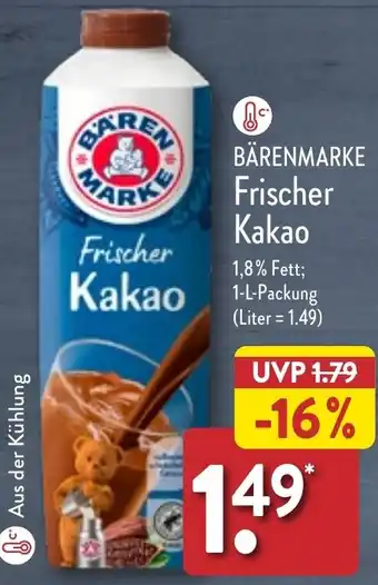 Aldi Nord BÄRENMARKE Frischer Kakao 1 L Packung Angebot