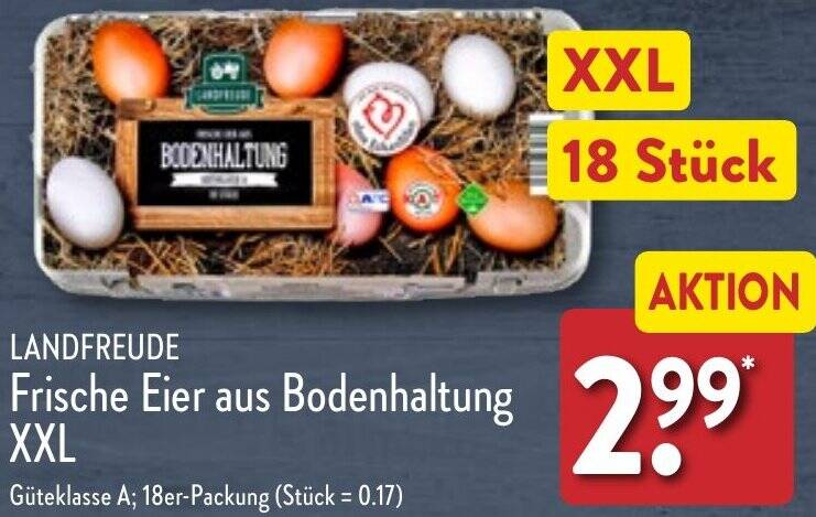 LANDFREUDE Frische Eier aus Bodenhaltung XXL 18 Stück Angebot bei Aldi Nord