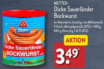 Aldi Nord METTEN Dicke Sauerländer Bockwurst 845 g Dose Angebot