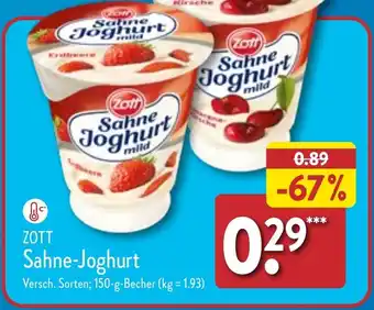 Aldi Nord ZOTT Sahne-Joghurt 150 g Becher Angebot