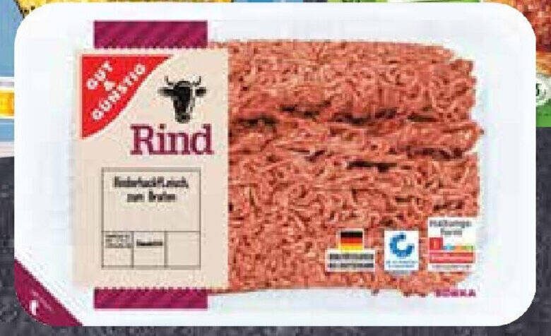 Gut & Günstig XXL Rinder-Hackfleisch 800 g Packung Angebot bei Edeka