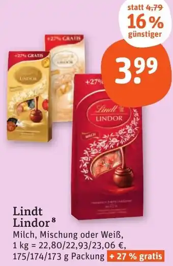 tegut Lindt Lindor 175/174/173 g Packung Angebot