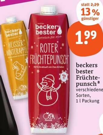 tegut beckers bester Früchtepunsch 1 L Packung Angebot