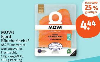 tegut MOWI Fjord Räucherlachs 100 g Packung Angebot