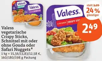 tegut Valess vegetarische Crispy Sticks, Schnitzel mit oder ohne Gouda oder Safari Nuggets 160/180/198 g Packung Angebot