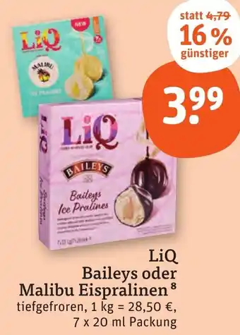 tegut LiQ Baileys oder Malibu Eispralinen 7 x 20 ml Packung Angebot