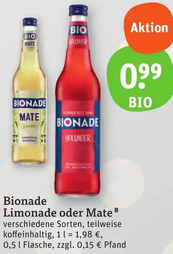 tegut Bionade Limonade oder Mate 0,5 L Flasche Angebot