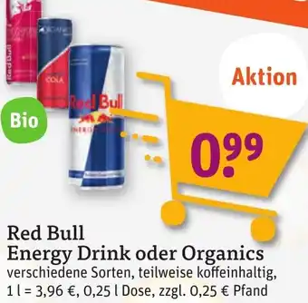 tegut Red Bull Energy Drink oder Organics 0,25 L Dose Angebot