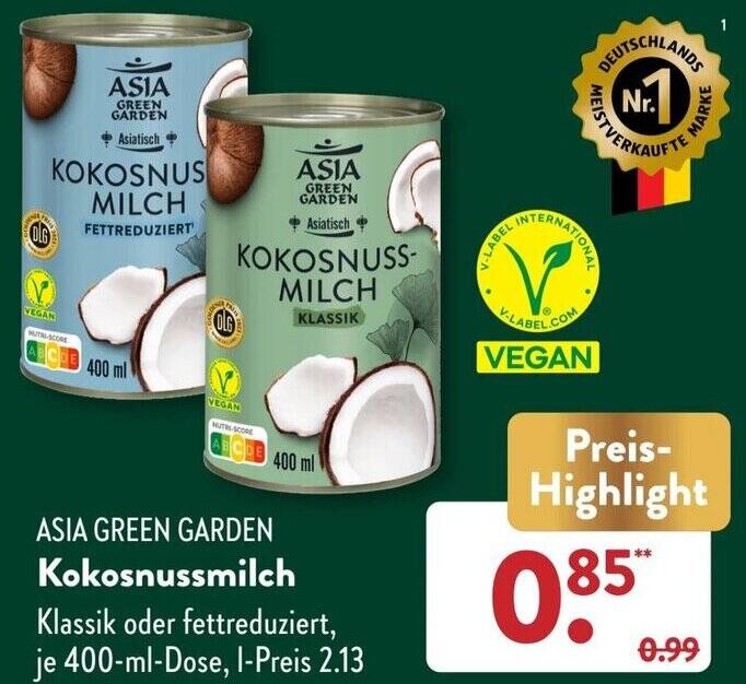 ASIA GREEN GARDEN Kokosnussmilch 400 ml Dose Angebot bei Aldi Süd