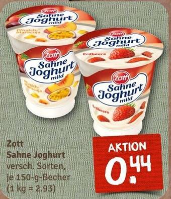 nahkauf Zott Sahne Joghurt versch. Sorten, je 150-g-Becher Angebot