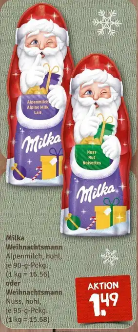 nahkauf Milka Weihnachtsmann 90g o. Weihnachtsmann 95g Angebot