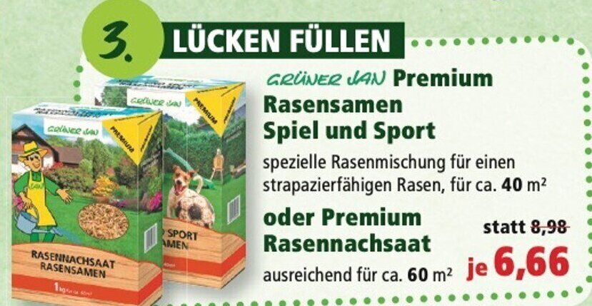 Grüner Jan Premium Rasensamen Spiel und Sport oder Premium
