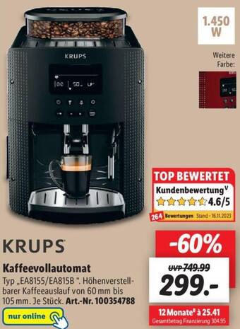 Lidl KRUPS Kaffeevollautomat ,,EA8155/EA815B " Angebot