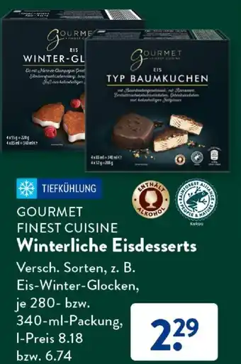 Aldi Süd GOURMET FINEST CUISINE Winterliche Eisdesserts 280-340 ml Packung Angebot