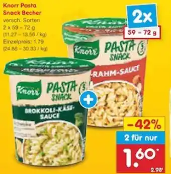 Netto Marken-Discount Knorr Pasta Snack Becher 2 x 59-72 g Angebot