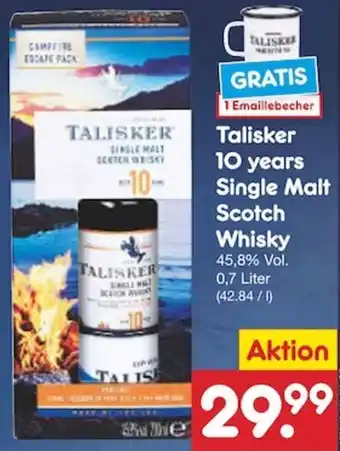 Netto Marken-Discount Talisker 10 years Single Malt Scotch Whisky 0,7 Liter Angebot