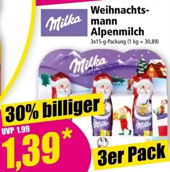 Norma Milka Weihnachtsmann Alpenmilch 3x15 g Packung Angebot