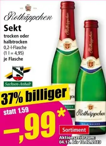 Norma Rotkäppchen Sekt 0,2 L Flasche Angebot