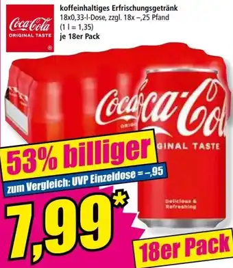 Norma Coca-Cola koffeinhaltiges Erfrischungsgetränk 18x0,33 L Dose Angebot