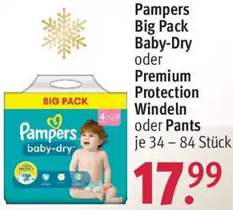 Rossmann Pampers Big Pack Baby-Dry oder Premium Protection Windeln oder Pants 34 -84 Stück Angebot