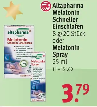 Rossmann Altapharma Melatonin Schneller Einschlafen 8 g/20 Stück oder Melatonin Spray 25 ml Angebot