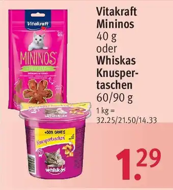 Rossmann Vitakraft Mininos 40 g oder whiskas Knuspertaschen 60/90 g Angebot