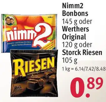 Rossmann Nimm2 Bonbons 145 g oder Werthers Original 120 g oder Storck Riesen 105 g Angebot