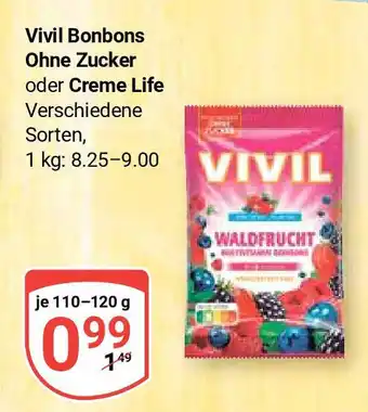 Globus Vivil Bonbons Ohne Zucker oder Creme Life  110-120 g Angebot