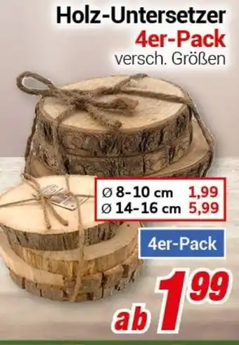 CENTERSHOP Holz-Untersetzer 4er-Pack 4er-Pack Angebot