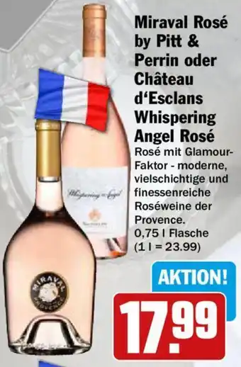 Hit Miraval Rosé by Pitt & Perrin oder Château d'Esclans Whispering Angel Rosé 0,75 L Flasche Angebot