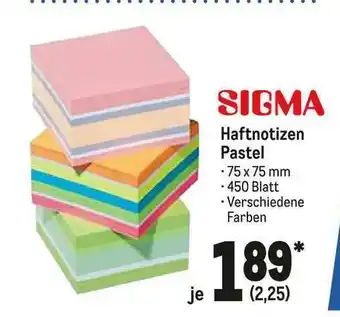 METRO Sigma Haftnotizen Pastel Angebot