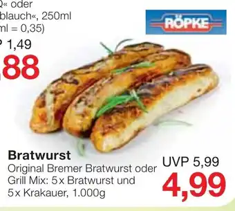 Jawoll Röpke Bratwurst 1000g Angebot