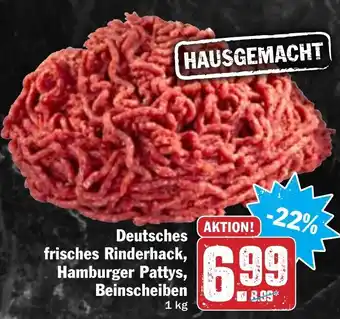 Hit Deutsches frisches Rinderhack, Hamburger Pattys, Beinscheiben 1kg Angebot