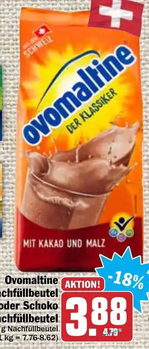 Hit Ovomaltine Nachfüllbeautel oder Schoko Nachfüllbeutel 450/500g Angebot