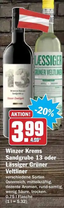 Hit Winzer Krems Sandgrube 13 oder Lässiger Grüner Veltliner 0,75L Angebot