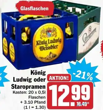 Hit König Ludwig oder Staropramen 20x0,5L Angebot