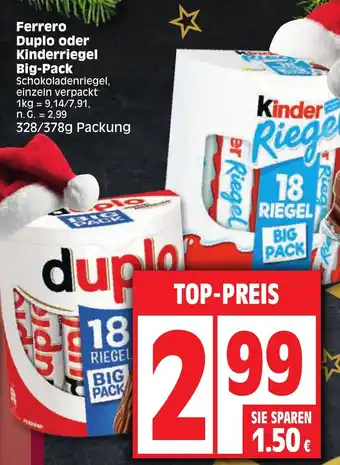 Edeka Ferrero Duplo oder Kinderriegel Big-Pack 328/378g Packung Angebot