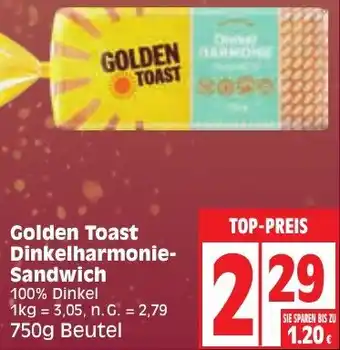 Edeka Golden Toast Dinkelharmonie-Sandwich 750 g Beutel Angebot