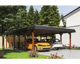 Hornbach Doppelcarport skan holz spreewald inkl. epdm folie, pfostenanker 585 x 893 cm nussbaum Angebot